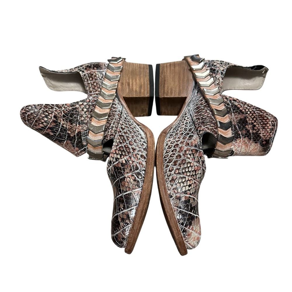 FREEBIRD by Steven Pink Blade Croc Embossed Studded Block Heel Ankle Bootie - Picture 7 of 12
